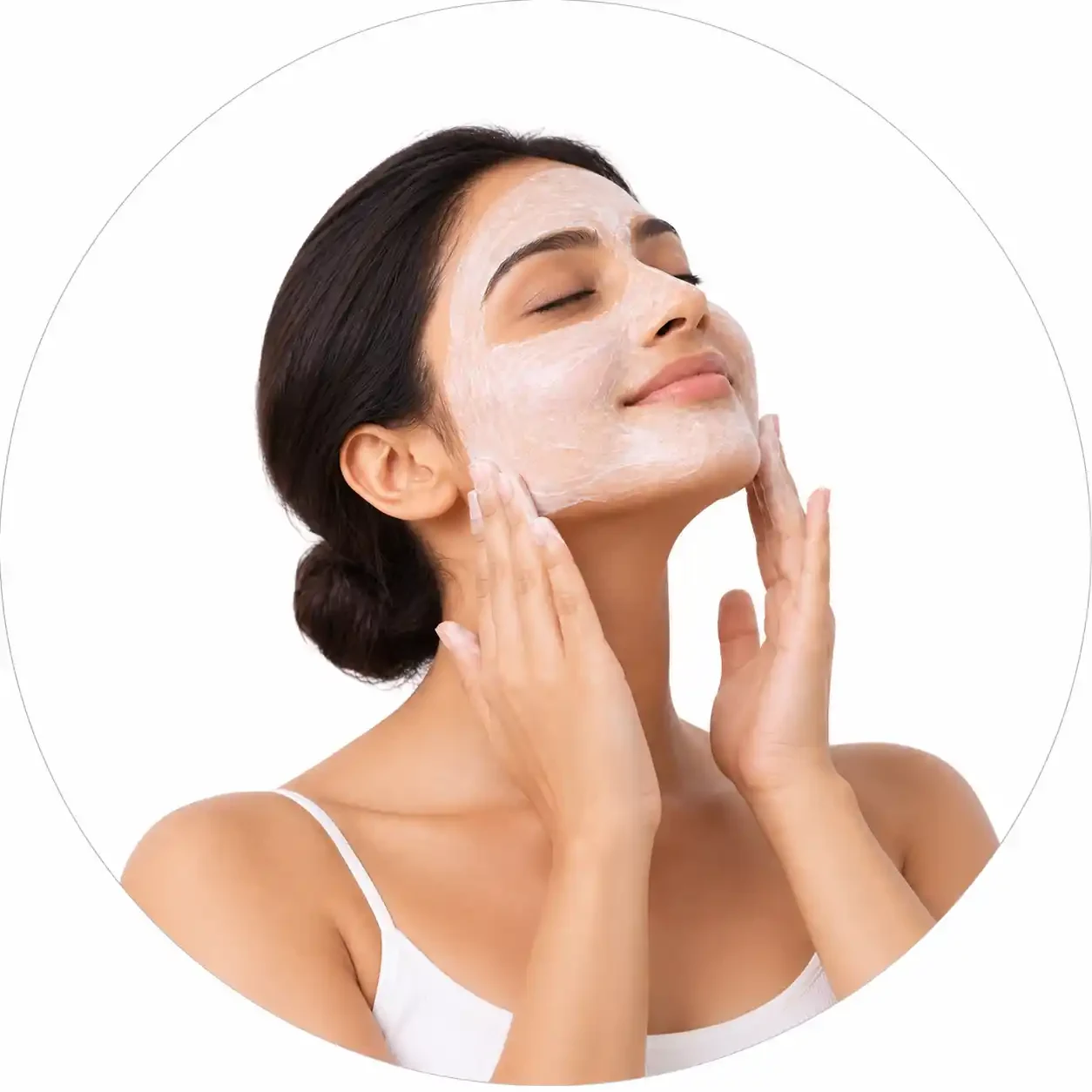Woman receiving a professional skin cleanup treatment at home